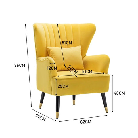 Azriela Velvet Wingback Accent Chair with Gold-Capped Legs