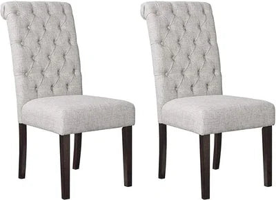 Classic Light Gray Upholstered Dining Chairs with Tufted Back – Set of 2