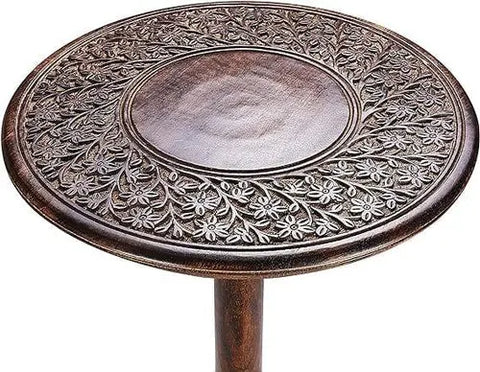 Coffee Table Wooden, Wooden End Table with Single Pillar, Small Table