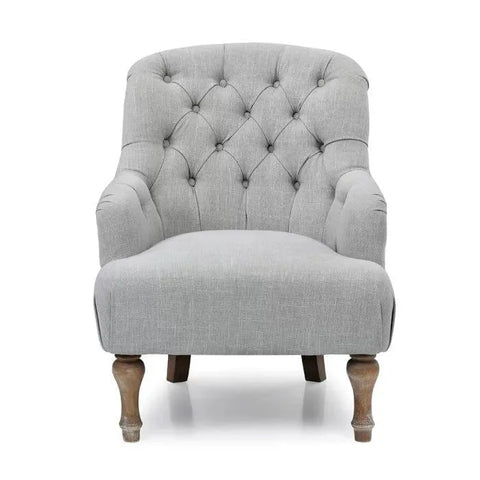 Aileen Wide Tufted Armchair with Button-Back Design and Oak Legs