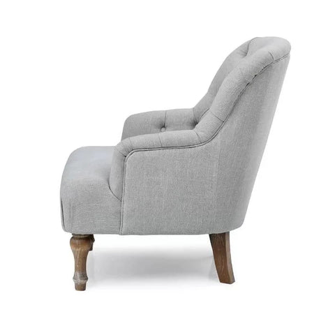 Aileen Wide Tufted Armchair with Button-Back Design and Oak Legs