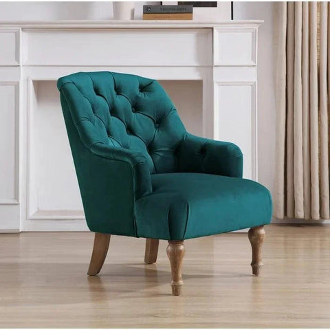 Aileen Wide Tufted Armchair with Button-Back Design and Oak Legs