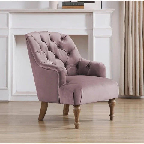 Aileen Wide Tufted Armchair with Button-Back Design and Oak Legs