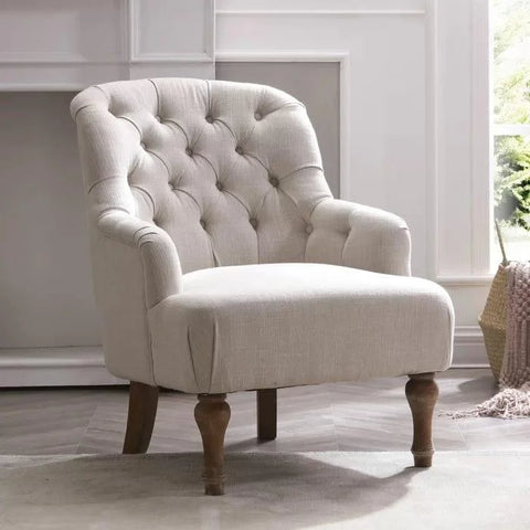Aileen Wide Tufted Armchair with Button-Back Design and Oak Legs