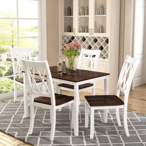 Ambriah 4-Person Dining Set with Coffee Tabletop and White Base