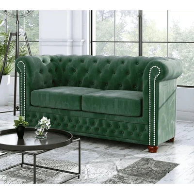 Anzla 2-Seater Velvet Chesterfield Sofa with Button Tufting