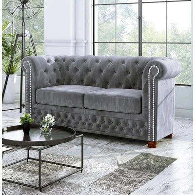 Anzla 2-Seater Velvet Chesterfield Sofa with Button Tufting