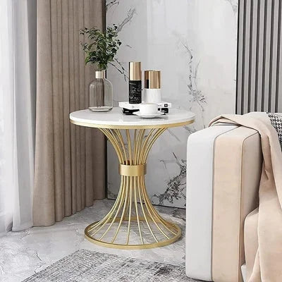 Maeve Marble Top Sofa Side Table with Golden Metal Base