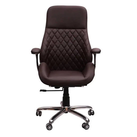 Elegant High Back Quilted Executive Chair in Brown Leatherette