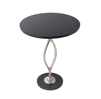 Round Black Marble Table with Silver Aluminum Base