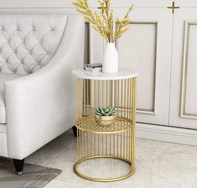 Modern Square Top Coffee Table with Marble and Gold Metal Frame