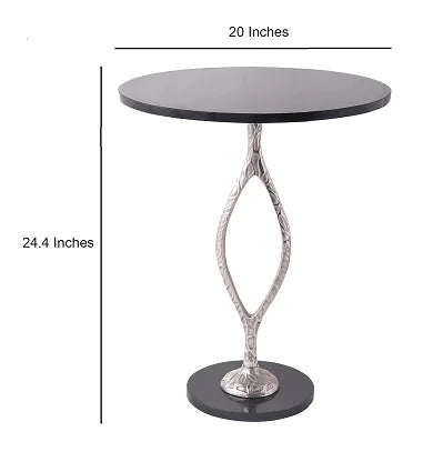 Round Black Marble Table with Silver Aluminum Base