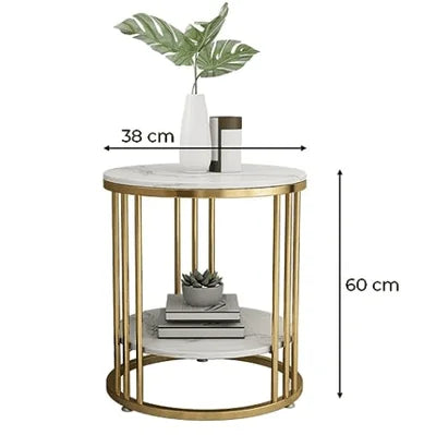 Accent Coffee Table with Golden Metal Base and White MDF Top