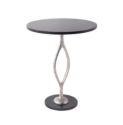 Round Black Marble Table with Silver Aluminum Base