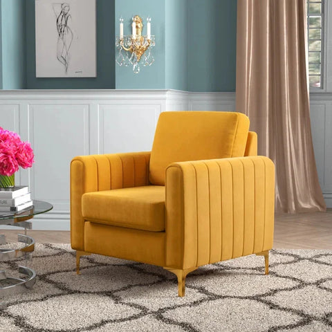 Campler Upholstered Velvet Club Chair with Gold Legs