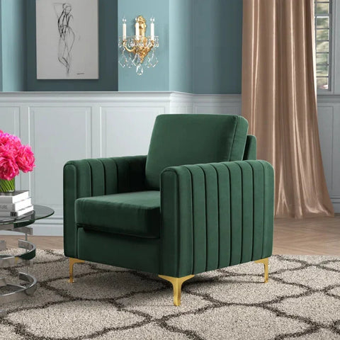 Campler Upholstered Velvet Club Chair with Gold Legs