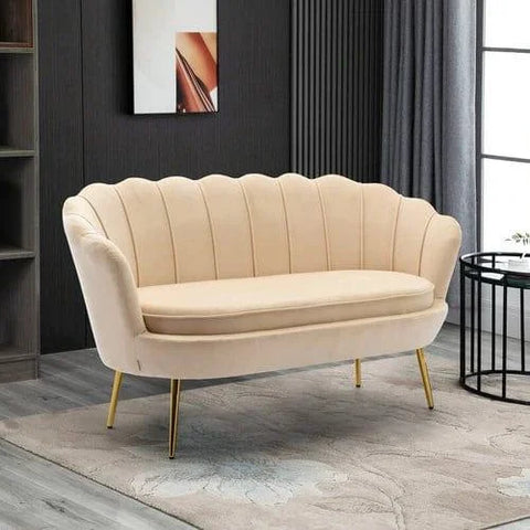 Citlali Velvet Flared Arm Loveseat with Gold Metal Legs