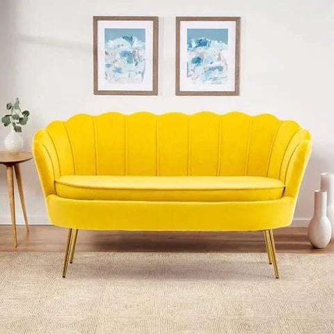 Citlali Velvet Flared Arm Loveseat with Gold Metal Legs