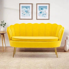Citlali Velvet Flared Arm Loveseat with Gold Metal Legs