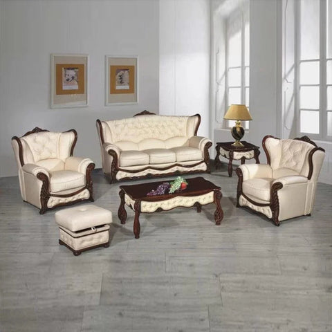 Click Upholstered Sofa Set with Walnut Wood Frame and Matching Table