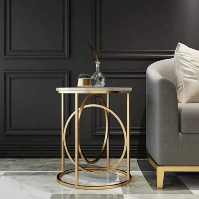 Escobar Double Ring Marble Top Sofa Side Table