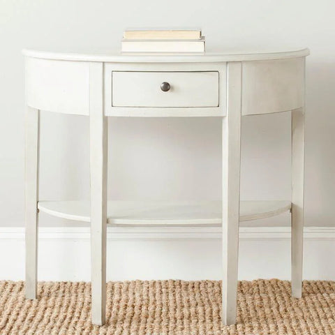 Solid Wood Half-Moon Console Table with Drawer and Shelf