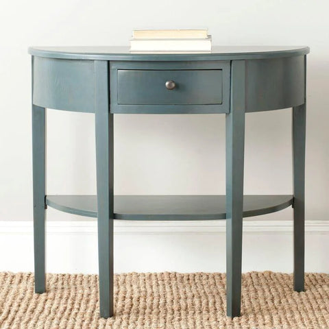 Solid Wood Half-Moon Console Table with Drawer and Shelf