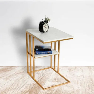 Creative White Marble & Gold Metal Side Table
