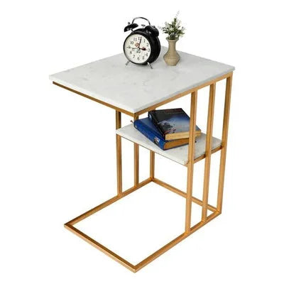 Creative White Marble & Gold Metal Side Table
