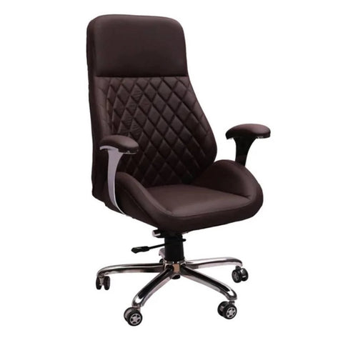Elegant High Back Quilted Executive Chair in Brown Leatherette