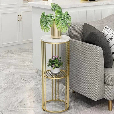 Jett Golden Flower Sofa Side Table with Italian Marble Top