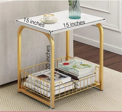 Paige Square Sofa Side Basket Table with Italian Marble Top