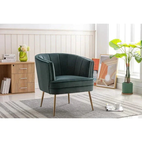 Shona Velvet Barrel Chair with Metal Legs