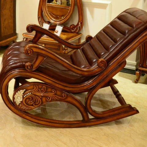 Antique Handcrafted Rocking Chair with Luxurious Leatherette Upholstery
