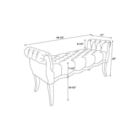 Modern Upholstered Tufted Roll Arm Bench with Curved Legs