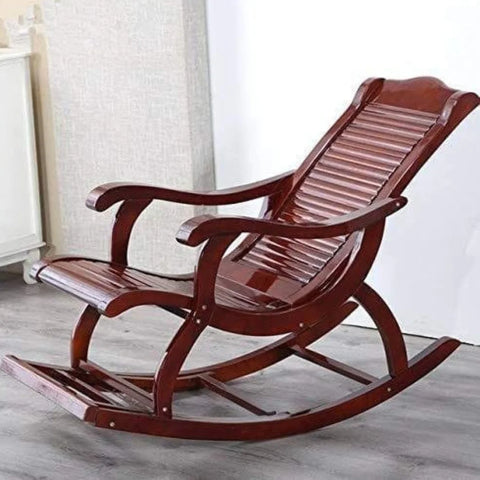 Glossy Brown Handcrafted Rocking Chair with Smooth Motion