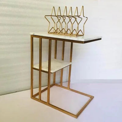 Creative White Marble & Gold Metal Side Table
