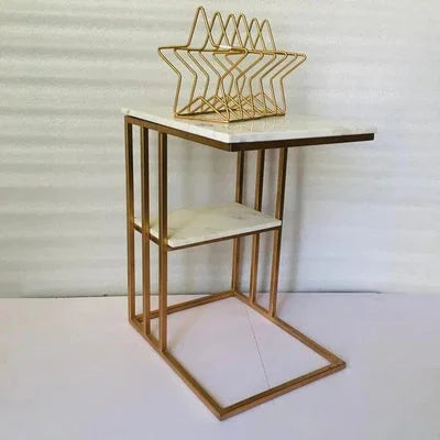 Creative White Marble & Gold Metal Side Table
