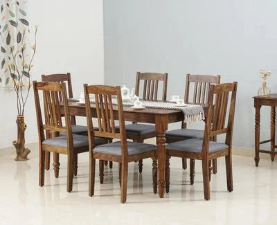 Falco 6-Seater Sheesham Wood Dining Set with Cushioned Chairs