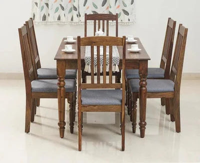 Falco 6-Seater Sheesham Wood Dining Set with Cushioned Chairs