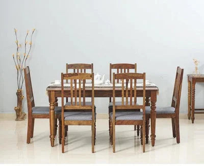 Falco 6-Seater Sheesham Wood Dining Set with Cushioned Chairs