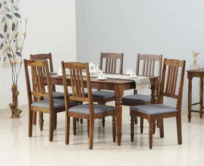 Falco 6-Seater Sheesham Wood Dining Set with Cushioned Chairs