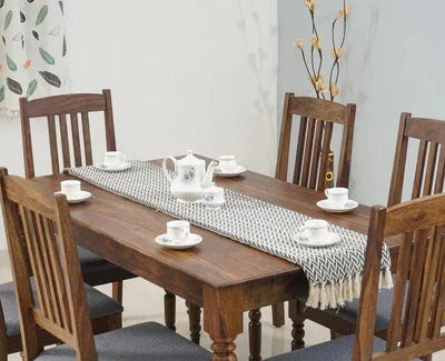 Falco 6-Seater Sheesham Wood Dining Set with Cushioned Chairs