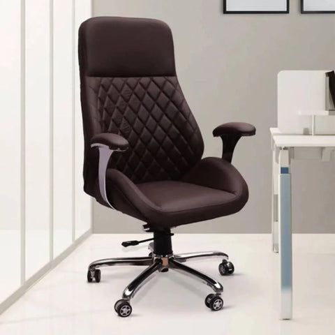 Elegant High Back Quilted Executive Chair in Brown Leatherette