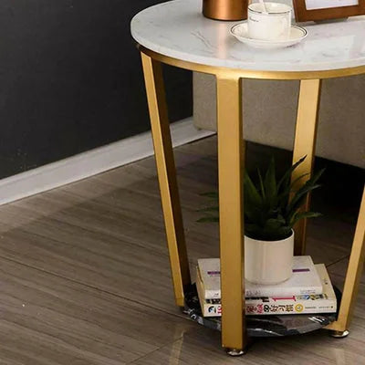 Tulip Marble Side End Table with Gold Metal Frame