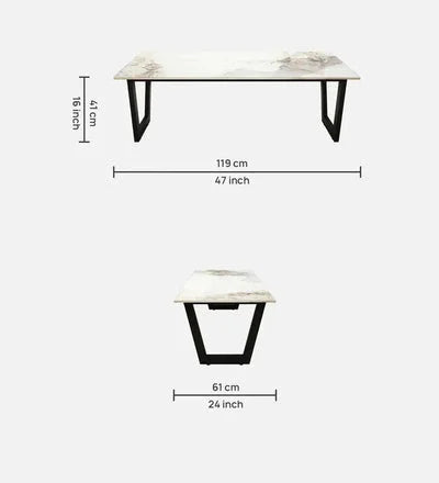 Metal Coffee Table with Multicolor Marble Top and Black Frame