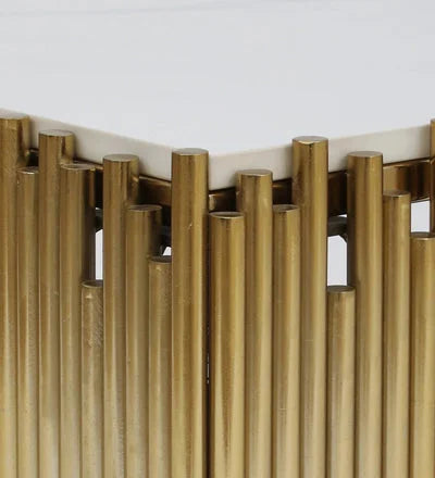 Metal Coffee Table in Golden Finish with Porcelain Top