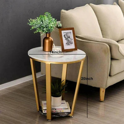 Tulip Marble Side End Table with Gold Metal Frame