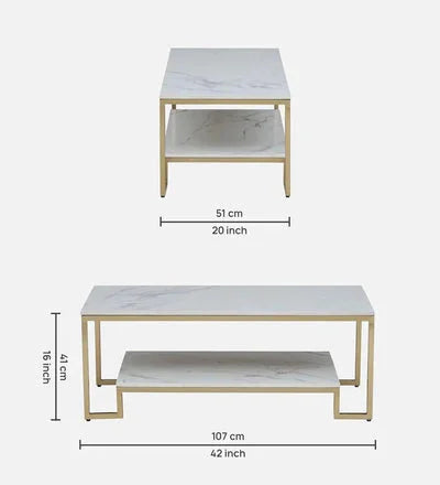 Metal Coffee Table in Brass Finish with Porcelain Top
