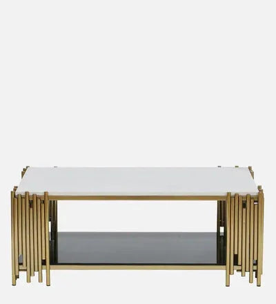 Metal Coffee Table in Golden Finish with Porcelain Top